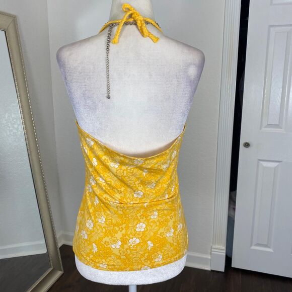 Arizona Y2K Yellow White Boho Hawaii Flower Halter Top Plus Size XL - Picture 6 of 8